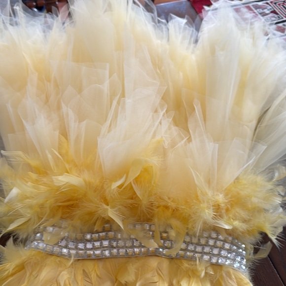 Yellow feathered party dress. No brand name. Super pretty! - Picture 8 of 9